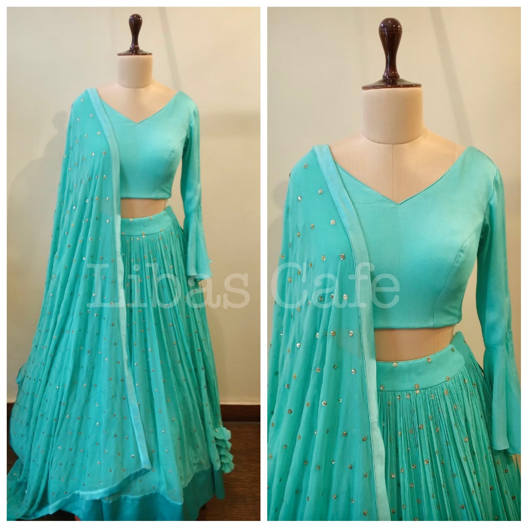Mint Green Sequin Georgette Lehenga